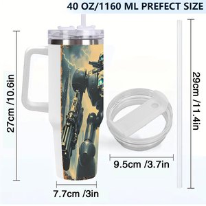 Stainless Steel Tumbler 40oz <b>Large</b> Capacity With Robot Skull Design For Outdoor Use - Product Image 4