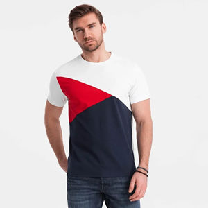 <b>Mens</b> Color Block Diagonal Panel Short Sleeve Cotton T-<b>Shirt</b> Custom Logo OEM ODM Wholesale Apparel - Product Image 3