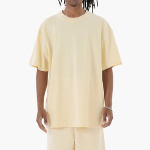 Camiseta de algodón oversize para hombre, azul claro, de manga regular, cuello redondo, diseño estampado casual, peso pesado, hombros caídos - Product Image 2