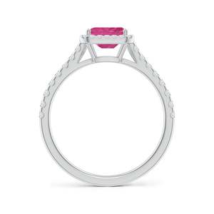 Anillo de Compromiso de Oro Sólido de 14K con Zafiro Rosa Corte Esmeralda y Halo, Hecho a Mano, Joyería Fina Personalizada para Boda o Compromiso - Product Image 2