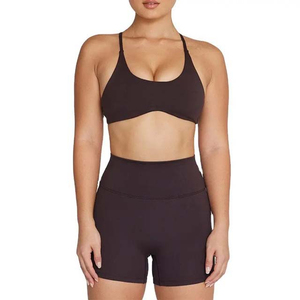 Ensemble de yoga sans couture hautement élastique pour femmes, vêtements de fitness, vêtements de sport, soutien-gorge et short en polyester/coton, été - Product Image 1