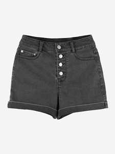 Nouveauté Short en jean vintage pour femme taille mi-haute, respirant, style streetwear, déchiré, avec poches, en tissu de coton délavé à la pierre, pour l'été - Product Image 1