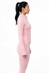 ONETEN APPAREL Women <b>White</b> Half Zip Yoga Jacket Skinny Fit <b>Long</b> <b>Sleeve</b> Quick Dry Breathable Athletic Front Logo - Product Image 5