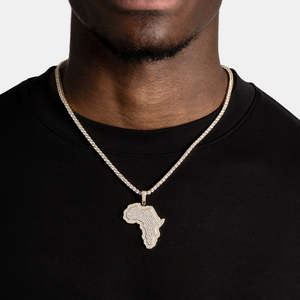 Colgante de mapa de África con incrustaciones de diamantes |    Colgante del Continente Africano |    Joyería Hip Hop de Acero Inoxidable para Hombre - Product Image 2