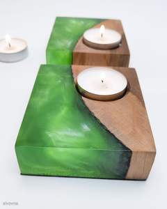 Portavelas de Resina y Madera Hecho a Mano, Decorativo, para Velas de Té, Decoración del Hogar, Portavelas de Mesa, Craftera Exports - Product Image 3