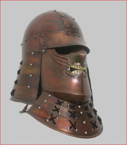 Casque de samouraï en métal lourd avec surface plaquée platine - Product Image 3