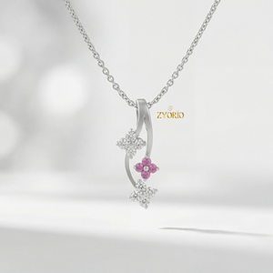 Magnifique collier pendentif floral en argent sterling 925 plaqué or rose avec diamant étincelant, style élégant et brillant - Product Image 3