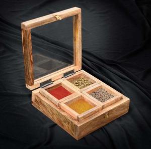 Boîte à épices en bois de forme ronde, best-seller pour la cuisine et les restaurants, dernière boîte à masala avec support à épices pour l'Inde - Product Image 1