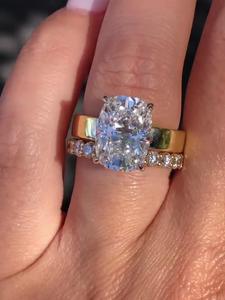 6.5Ct Diamond Engagement <b>Rings</b> 14K Solid Gold <b>Cushion</b> Cut IGI Lab Grown Diamond Solitaire Shiny <b>Wedding</b> Wide Band Manufacture - Product Image 3