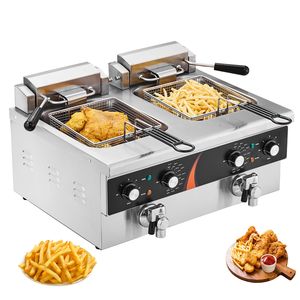 Friggitrice Elettrica Commerciale da Banco 3500W, Doppia Vasca 2 x 9Qt/8.5L, Friggitrice Doppia per Olio, Spessore 1mm, Capacità 10L, Nuova con 2 Cestelli - Product Image 1