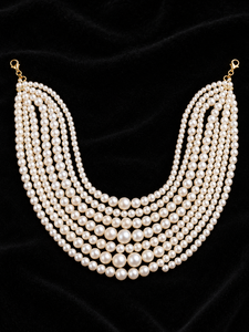 Natural Freshwater Pearl Round <b>Beads</b> Women's Indian Wedding Necklace and Earring <b>Set</b> Brass Silver Plated Handmade Jewelry - Product Image 3