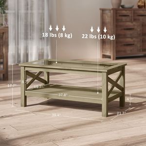 Tavolo da salotto grigio con struttura in legno e piano in vetro temperato sotto il ripiano di stoccaggio - Product Image 3