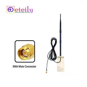 Antena de Goma ETEILY 915MHz 9dBi con Cable RG174 (3 Metros) + Conector Macho (con Soporte en L) IP65 10-25W Hecho en India - Product Image 1