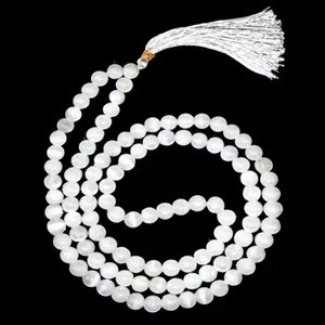 Collar Mala de Selenita Natural con 108 Cuentas, Cuentas de Cristal Redondas de 8mm para Oración, Meditación y Yoga, con Borla, Hecho a Mano, Certificado, Venta al por Mayor - Product Image 4
