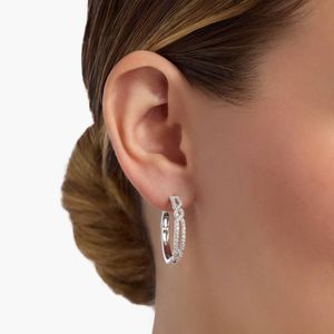 ต่างหูห่วงเพชรเพาะเลี้ยงแบบ Pavé Link ทองคำขาว 14K - Product Image 2