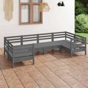 Solid Gray <b>6</b>-<b>Piece</b> <b>Patio</b> Lounge <b>Set</b> Durable Pinewood <b>Patio</b> Furniture - Product Image 1