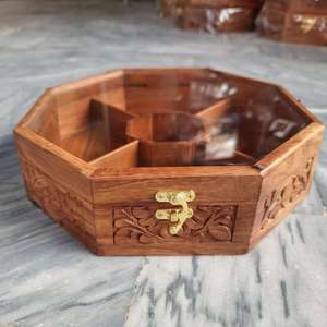 Premium Wooden Masala Organizer <b>Box</b> with Sectioned Interior and Hinged Lid for Spices <b>Herbs</b> Seasonings and Kitchen Storage - Product Image 3