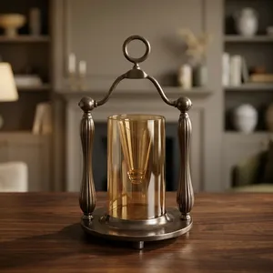 Lanterne cylindrique en métal avec abat-jour en verre résistant à la chaleur, décoration d'intérieur - Product Image 5