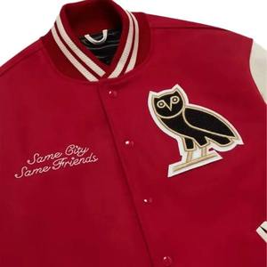 Custom Men's <b>Red</b> <b>Wool</b> Varsity Jacket Patchwork Streetwear Letterman Bomber Jacket Owl Embroidery Vintage Baseball Uniform Coat - Product Image 3