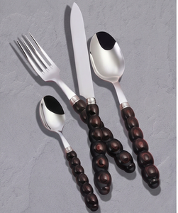 Ensemble de couverts modernes en acier inoxydable avec manches perlées en bois, vaisselle élégante pour la salle à manger et la cuisine - Product Image 1