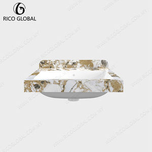 Lavabo de salle de bain intégré en porcelaine, style minimaliste moderne, élégant, monobloc, ovale, avec meuble, en travertin, finition mate, OEM - Product Image 4