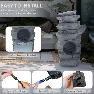 Fontana da Giardino a Cascata da 23 Pollici con Luci LED, Decorazione per Patio, Prato e Cortile, Fontana Esterna in Pietra - Product Image 3