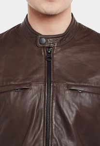 Veste en cuir véritable pour homme, col rabattable, hiver, extérieur, noir uni, haute qualité, mode, chaude et chauffante - Product Image 5
