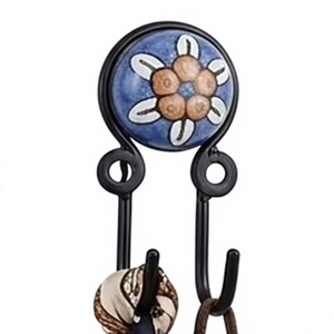 Handmade Ceramic Wall Hook 2 Hooks Rustic Style for Clothing Storage <b>Beads</b> <b>Art</b> From Uttar Pradesh - Product Image 1