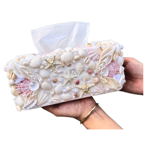 กล่องใส่กระดาษทิชชูเปลือกหอยทำมือ กล่องเปลือกหอยธรรมชาติ ของตกแต่งบ้านสไตล์ชายทะเล กล่องเก็บกระดาษทิชชูตกแต่ง ของขวัญ - Product Image 2