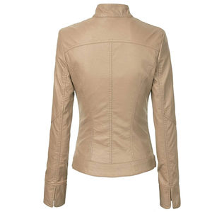 Veste en cuir élégante pour femme, style streetwear, avec col montant, poche zippée, mode automne/hiver, style motard - Product Image 3