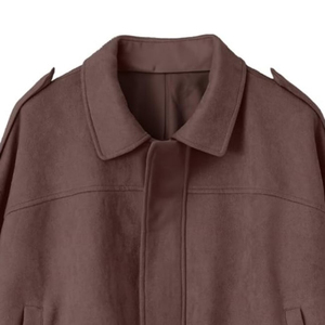 <b>Women's</b> <b>Brown</b> Suede <b>Jacket</b> Cropped Moto Style Turn Down Collar Epaulet Solid Color Spring Coat <b>Women's</b> <b>Jackets</b> - Product Image 6