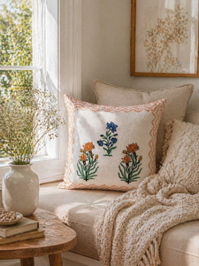 Handmade Floral Cushion Cover Cotton Decorative Throw Pillow Cover for <b>Sofa</b> <b>Chair</b> Living Room and Bedroom - Product Image 3