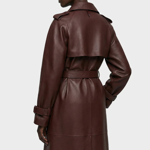Rahsal Industries Unisex Real Leather Thick Trench <b>Coat</b> <b>Double</b> <b>Breasted</b> Long Length Stand Collar Windproof Breathable Winter - Product Image 4