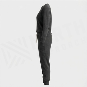 Conjunto de 2 Piezas para Mujer, Sudadera de Punto con Cuello Redondo y Manga Larga, Pantalones Deportivos de Color Sólido, Corte Regular hasta el Tobillo - Product Image 3