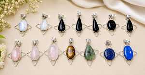 จี้รูปหยดน้ำประดับด้วยหินกึ่งมีค่าขัดเงาสำหรับทำเครื่องประดับ - Product Image 2