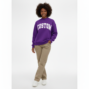 Pull-over long surdimensionné en molleton de coton polyester 380g, respirant, écologique, imprimé, col roulé, décontracté, avec logo personnalisé sur le devant pour femme - Product Image 1