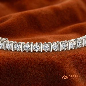 Pulsera de tenis de moissanita en tono plateado para mujer, pulsera de cadena y eslabones finos con piedra redonda, joyería de moda, elegante regalo de aniversario - Product Image 3
