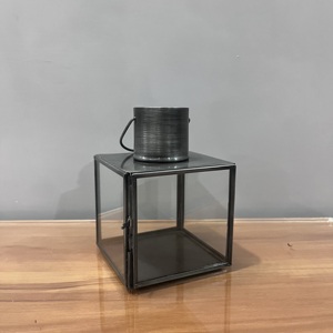 Artisan Design Modern <b>Black</b> Iron/Glass Handmade <b>Lantern</b> <b>Candle</b> Holder Tabletop Decorative Home Decor - Product Image 4