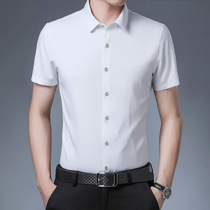Chemise à manches courtes pour homme, couleur unie, style business décontracté, sans repassage, confortable - Product Image 5