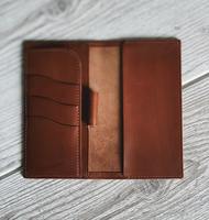 Porte-chéquier en cuir pleine fleur véritable avec logo personnalisé, blocage RFID, portefeuille long avec fermeture à clip pour les voyages
