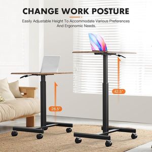 Adjustable Height Mobile Laptop <b>Desk</b> with Lockable Wheels <b>Rustic</b> Brown MDF for Home Office - Product Image 4