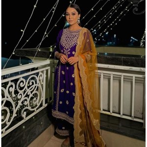 FANCY GEORGETTE SECUENCIA ZARI TRABAJO TOP PALAZZO CON DUPATTA MORADO - Product Image 1