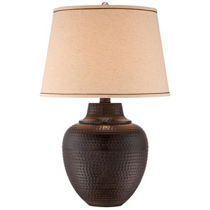 Hammered Table <b>Lamp</b> Antique Brass Finish Cast Resin Base With Cream Linen Drum Shade Perfect For <b>Living</b> <b>Room</b> Bedroom Low Price - Product Image 2