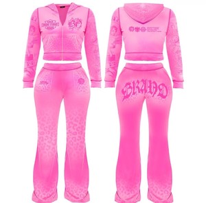 Ensemble sweat à capuche et pantalon de survêtement personnalisé avec logo, style streetwear, jogging 2 pièces, vêtements en coton, survêtements vintage déchirés pour femmes - Product Image 1