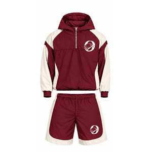 Mens <b>Burgundy</b> Neutral Nylon Quarter Zip Hoodie <b>Shorts</b> Set Two Tone Lightweight Athletic Gym Training Running Sportswear - Product Image 1