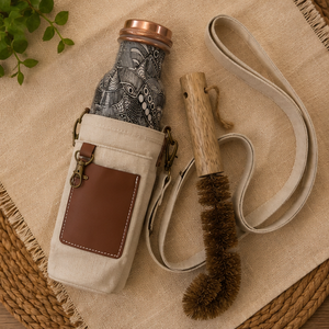 Authentic Printed Copper Water <b>Bottle</b> Sleeve And <b>Brush</b> Kit Eco-friendly Portable Multi-Use Home Use with Coaster Lids - Product Image 1