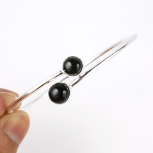 Best Selling 925 Sterling <b>Silver</b> Natural Black Onyx Cuff <b>Bracelet</b> Minimalist Handmade Gemstone <b>Bangle</b> Jewelry for Women - Product Image 2