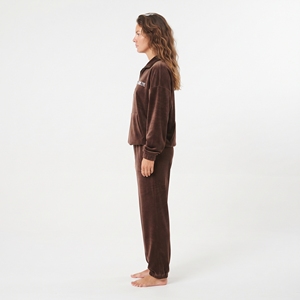 Conjunto de Sudadera y Pantalones de Chándal de Terciopelo Marrón para Mujer, de Corte Holgado y Oversize, con Media Cremallera, Color Liso, Personalizable - Product Image 4