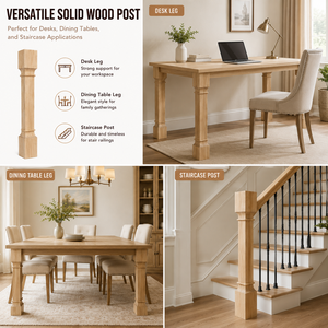 Poteau d'escalier en bois massif 5x5x34,5 pouces, pièces d'escalier traditionnelles durables pour une utilisation intérieure et extérieure - Product Image 5