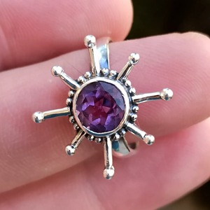 Amethyst <b>Ring</b> Handmade Sterling Silver Bezel Setting Natural Purple Round Shape Gemstone <b>Boho</b> Jewelry Women's Jewekry - Product Image 1